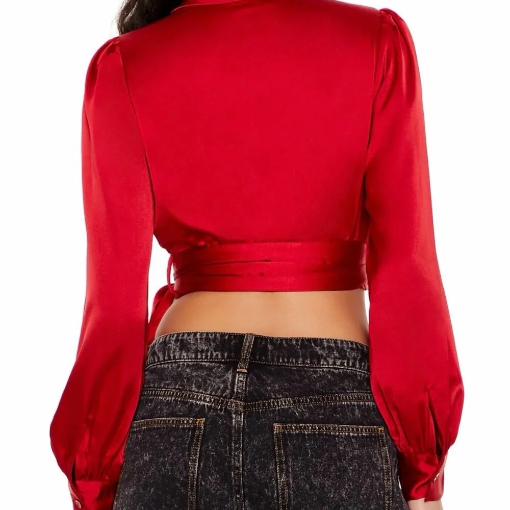 Long Sleeve Burnt Orange Wrap Crop Blouse~ Size Small-Medium-Large - Picture 4 of 7
